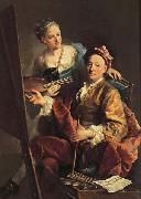Georges desmarees Self-Portrait wiht his Daughter,Maria Antonia Spain oil painting artist
